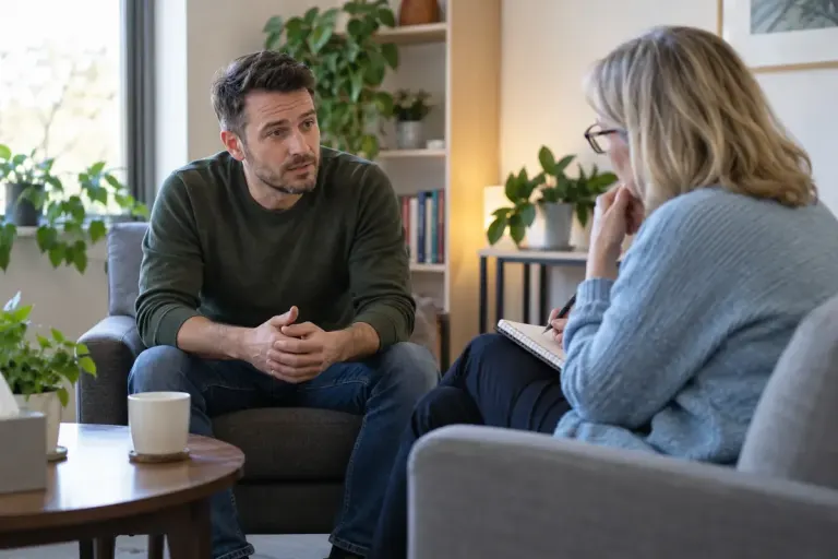A person discussing a concern with a counsellor.